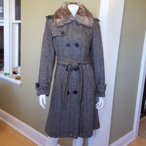 GAP Trench COAT Removable Faux Fur Collar/Belt EUC